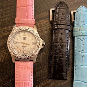 ESQ by MOVADO - DIAMOND BEZEL -woman’s watch with 3 straps Excellent Condition